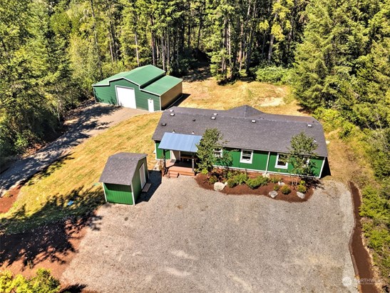 Arial view, house, shop and shed