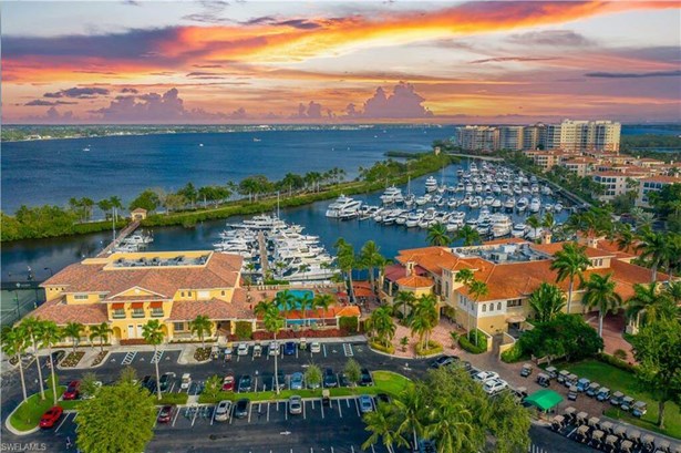 Aerial view at dusk with a water view